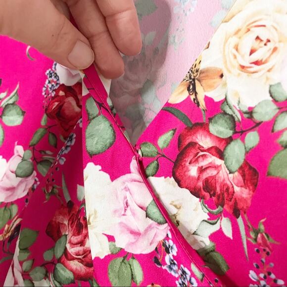 Valencia & Vine Floral Wrap Blouse Pink Puff Sleeve Preppy Twee Romantic Size M - Picture 6 of 12